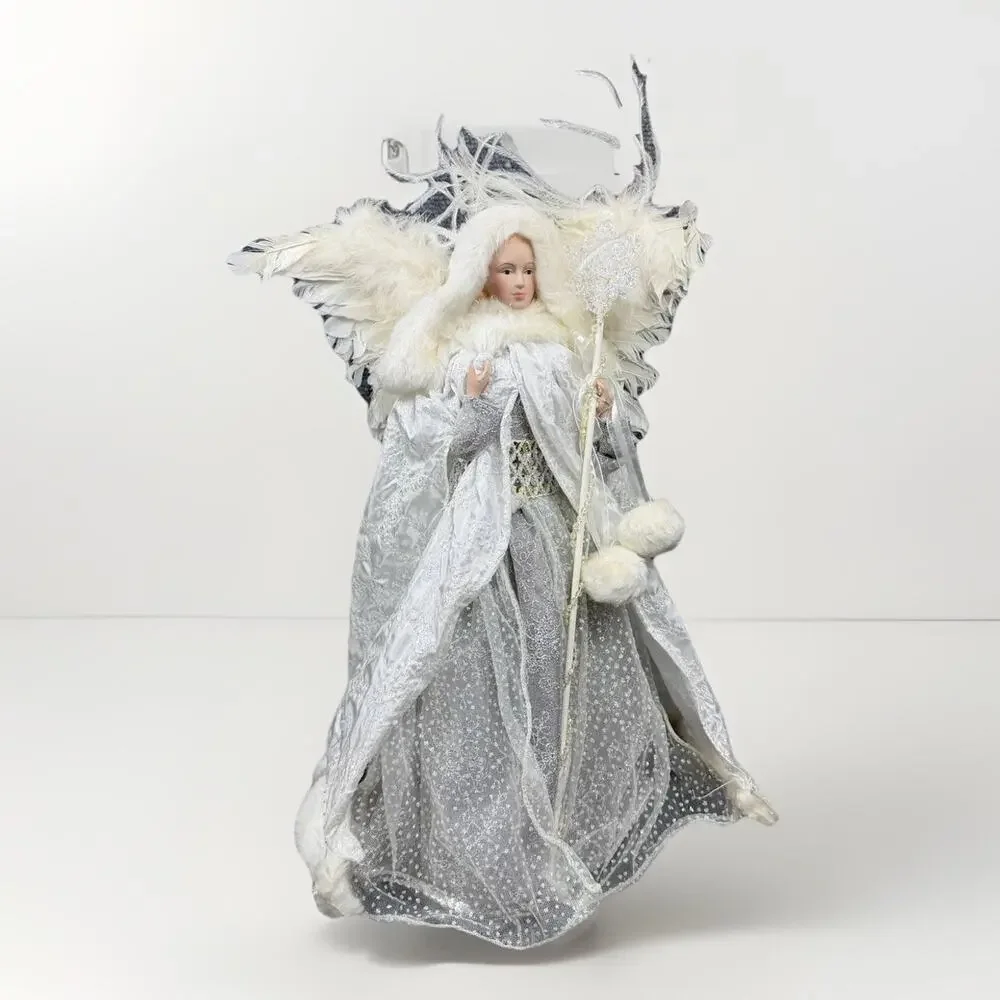 Vintage Angel Doll White Feather Wings Christmas Decor Tree Topper
